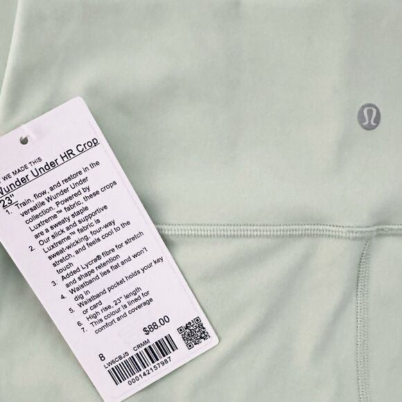 Lululemon Leggings Cropped Sz 8 Wunder Under 23” High Rise Creamy Mint Green NEW - Picture 5 of 7